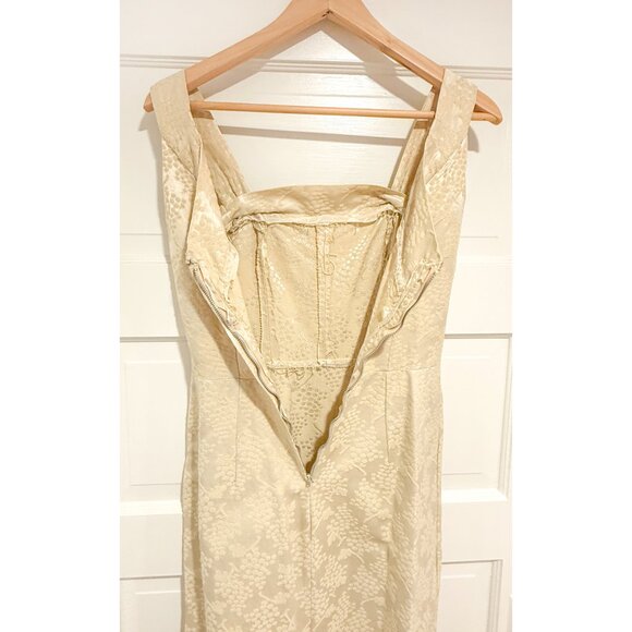 Vintage 1950's Light Yellow Handmade Brocade Grape Print Dress and Jacket Set - Picture 7 of 12